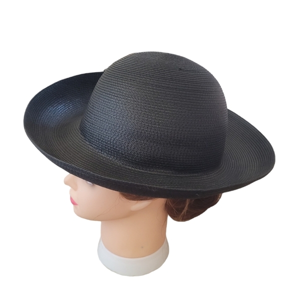 Vintage Street Smart by Betmar Black Straw Kettle Brim Hat - Picture 1 of 5